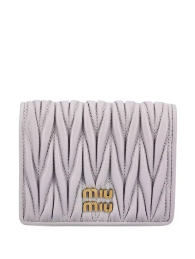 Miu Miu Small Quilted Nappa Leather Wallet With Snap Closure In Gray