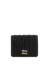 Miu Miu Quilted Leather Wallet With Lettering Logo On The Front In Black