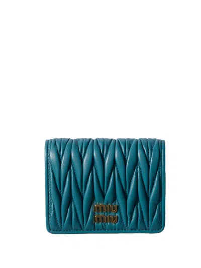 Miu Miu Small Matelassé Nappa Leather Wallet With Snap Closure Accessories In Brown