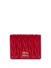 Miu Miu Small Quilted Nappa Leather Wallet Snap Design In Red