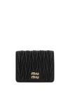 Miu Miu Miumiu Women Small Matelassé Nappa Leather Wallet With Snap Closure In Black