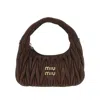 Miu Miu Small Miu Wander Suede Leather Hobo Bag In Brown