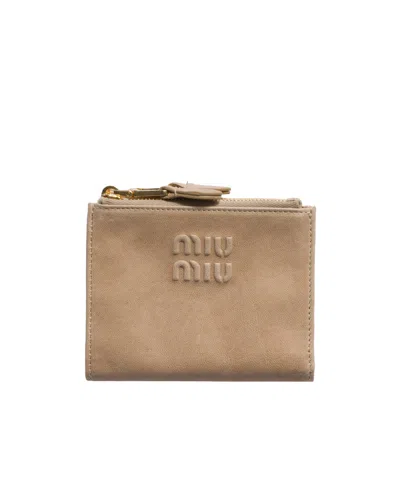 Miu Miu Small Nappa Leather Wallet In Neutral