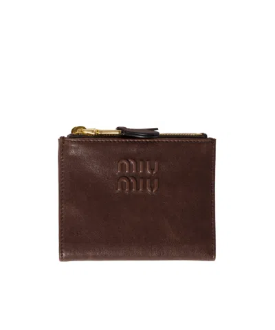 Miu Miu Small Nappa Leather Wallet In Brown