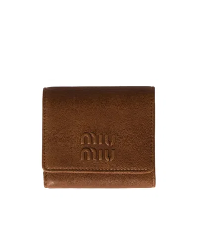 Miu Miu Small Nappa Leather Wallet In Brown
