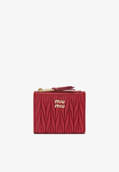 Miu Miu Small Quilted Nappa Wallet In Red