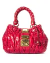 Miu Miu Small Square Shopper In Red Grained Leather In Red
