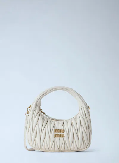 Miu Miu Small Wander Matelassé Hobo Bag In White