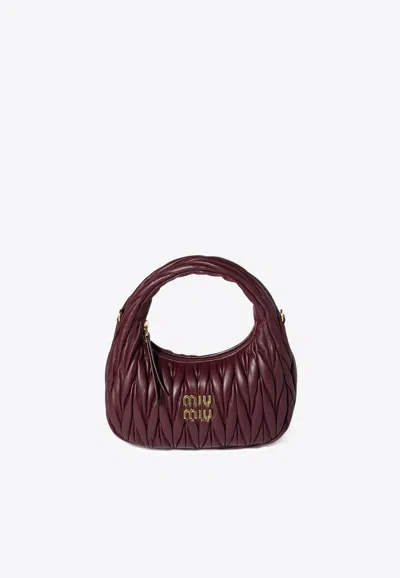 Miu Miu Small Wander Matelassé Leather Hobo Bag In Burgundy