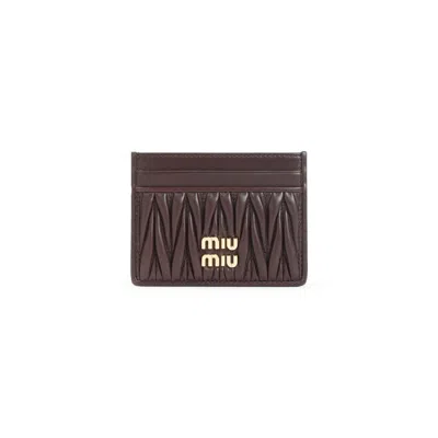 Miu Miu Lamb Leather Quilted Cardholder In Brown