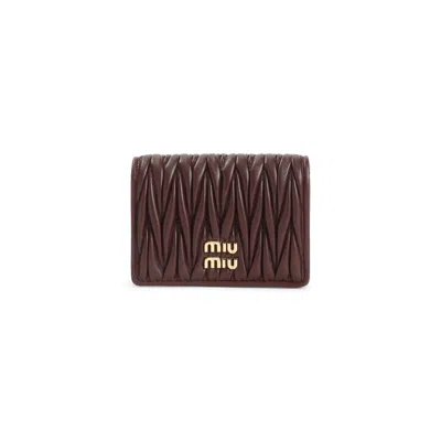 Miu Miu Burgundy Nappa Leather Card Holder In Brown