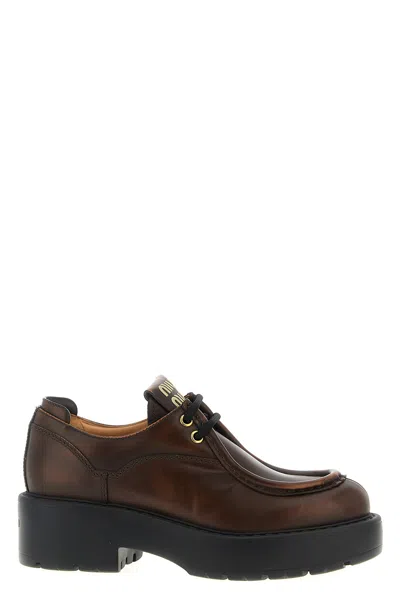 MIU MIU SMOKED LEATHER LACE UP SHOES