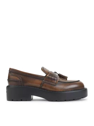 Miu Miu Smooth Leather Loafers With Tassels In Brown
