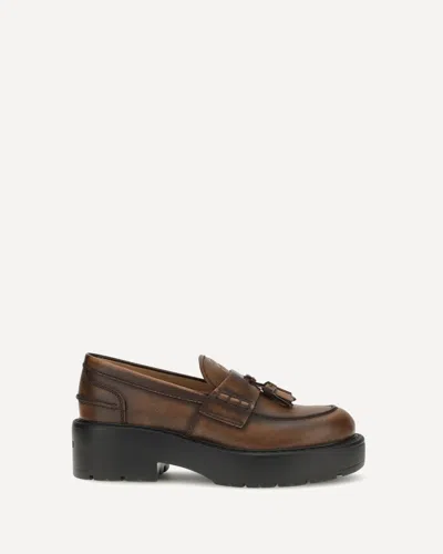 Miu Miu Leather Platform Loafers With Tassel Detail In Multi