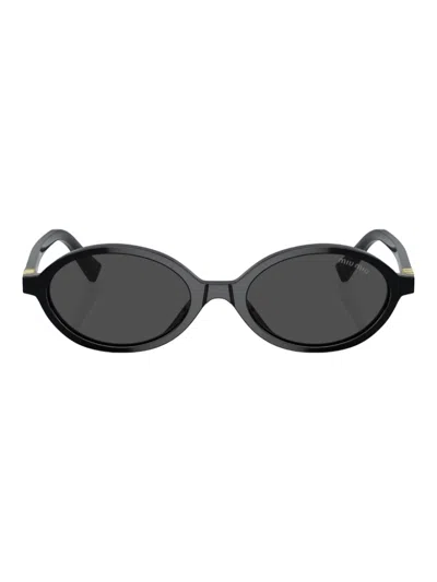 Miu Miu Logo Round Sunglasses In Black