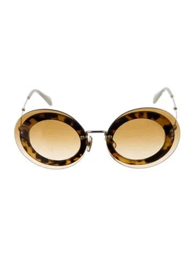 Pre-owned Miu Miu Smu 10r Round Sunglasses In Brown