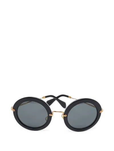 Pre-owned Miu Miu Smu 13n Round Sunglasses In Black