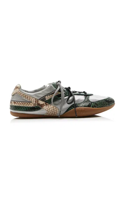 Miu Miu Snake-effect Nylon Sneakers In Green