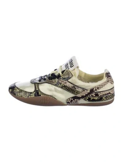 Pre-owned Miu Miu Snakeskin Animal Print Athletic Sneakers In Green