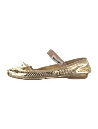 Pre-owned Miu Miu Snakeskin Animal Print Mary Jane Flats