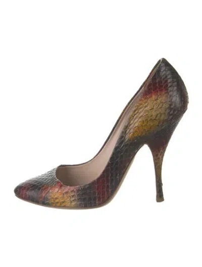 Pre-owned Miu Miu Snakeskin Animal Print Pumps In Yellow