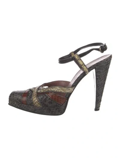 Pre-owned Miu Miu Snakeskin Animal Print Slingback Pumps In Gray