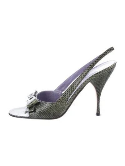 Pre-owned Miu Miu Snakeskin Animal Print Slingback Pumps In Silver
