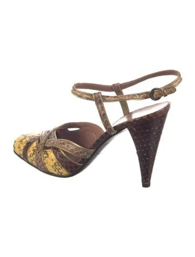 Pre-owned Miu Miu Snakeskin Animal Print Slingback Pumps In Yellow