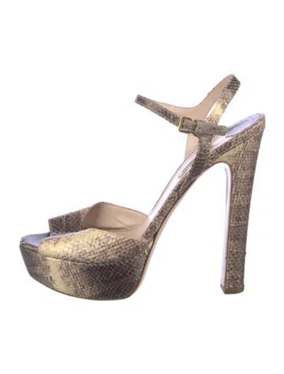 Pre-owned Miu Miu Snakeskin Animal Print Slingback Sandals In Brown