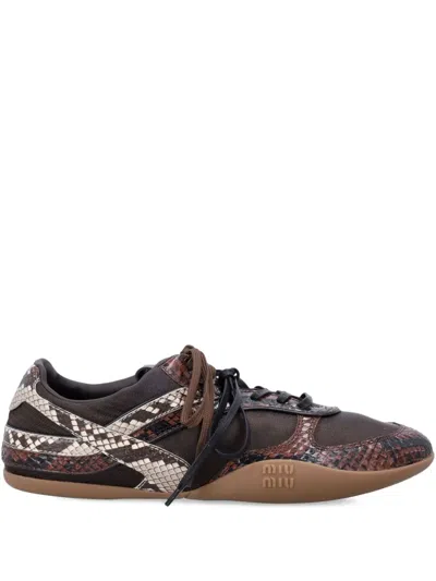 Miu Miu Snakeskin-effect Leather Sneakers In Brown