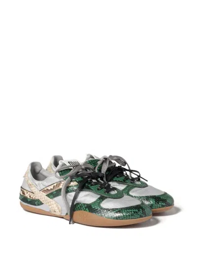 Miu Miu Snakeskin-leather Sneakers In Green