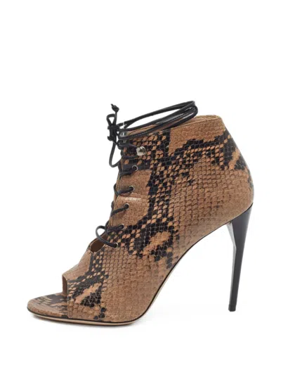 Pre-owned Miu Miu Snakeskin-embossed Heeled Ankle Boots In Brown