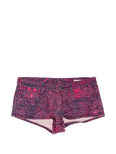 Pre-owned Miu Miu Snakeskin-print Mini Shorts In Red