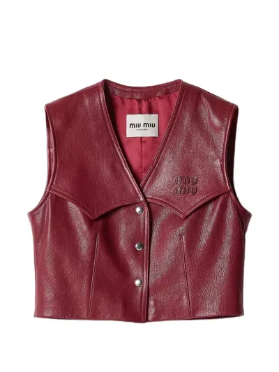 Miu Miu Snap-button Leather Vest In Red