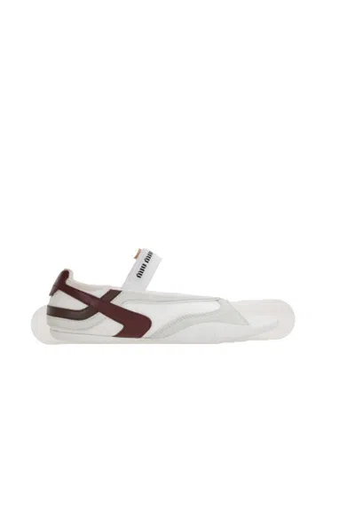 Miu Miu Fabric And Suede Gymnasium Ballet Flats In White