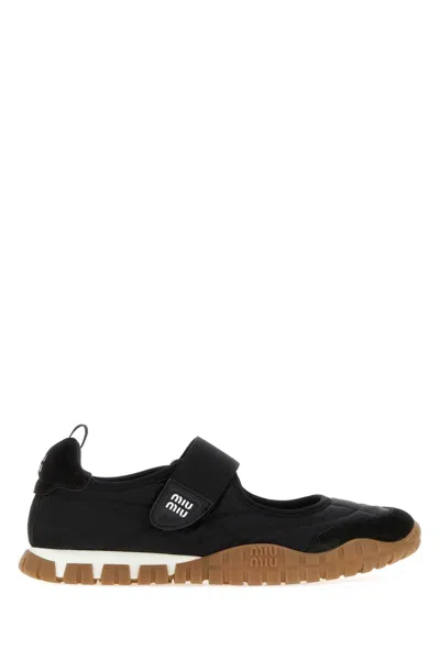 Miu Miu Tyre Ballet Flats In Technical Fabric And Suede In Black
