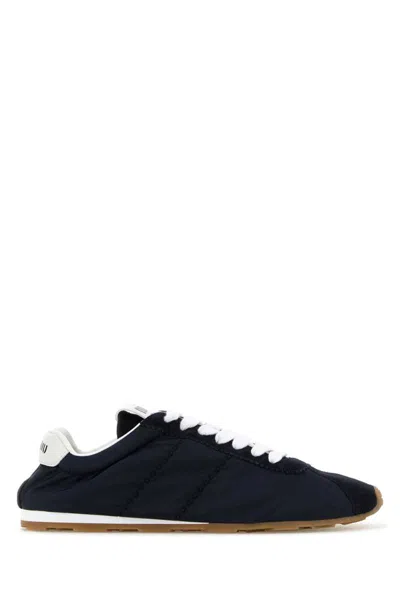 Miu Miu Fabric And Suede Sneakers With Contrast Sole In Navy