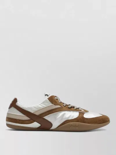 Miu Miu Sneakers Contrasting Panels Rubber Sole Design In Brown