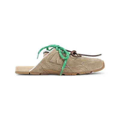 Miu Miu Ecru Brown Calf Leather Nb Mules Sneakers In Neutral