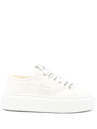 Miu Miu Sneakers In Denim Con Logo In White