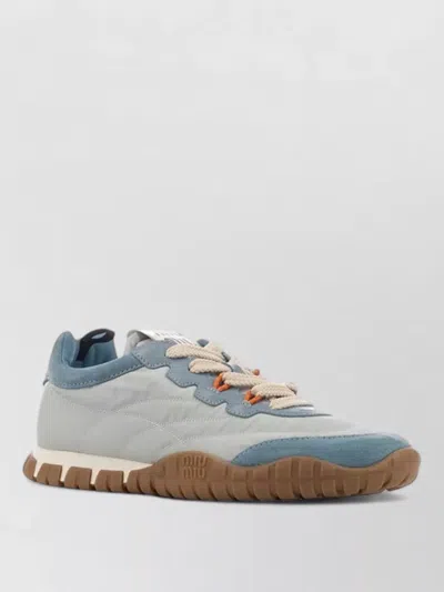 Miu Miu Sneakers Mesh Panels Contrast Stitching Suede Accents In Blue