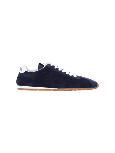 Miu Miu Navy Blue Fabric And Suede Sneakers
