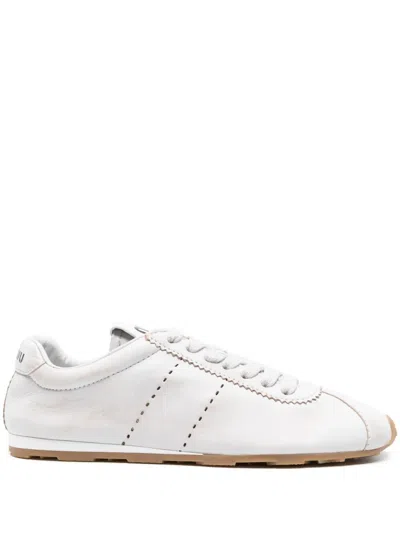 Miu Miu Plume Sneaker In Ivory Leather Women In Multi