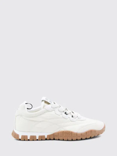 Miu Miu Prada Two-tone Leather And Tech Fabric Sneakers In Neutral