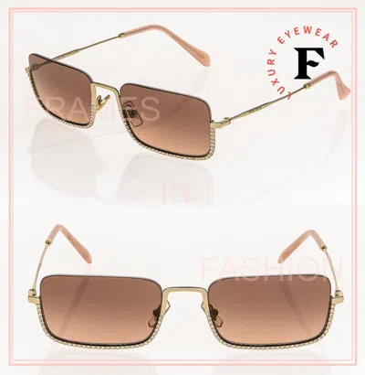 Pre-owned Miu Miu Societe Mu70us Crystal Jewel Gold Pink Rectangle Metal Sunglasses 70u In Zvn-0a5