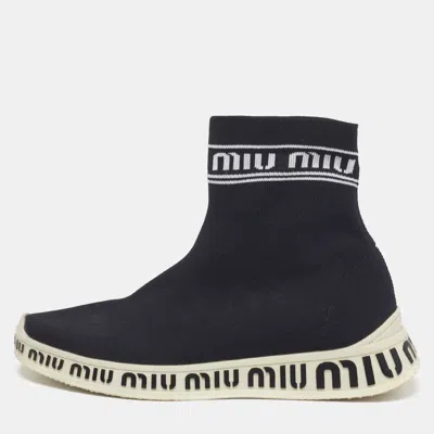 Pre-owned Miu Miu Sock Size 36 Black Knit Fabric High Top Sneakers