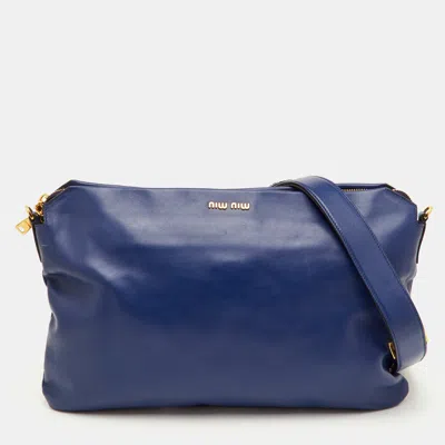 Pre-owned Miu Miu Soft Calf Cloud Navy Blue Leather Shoulder Bag