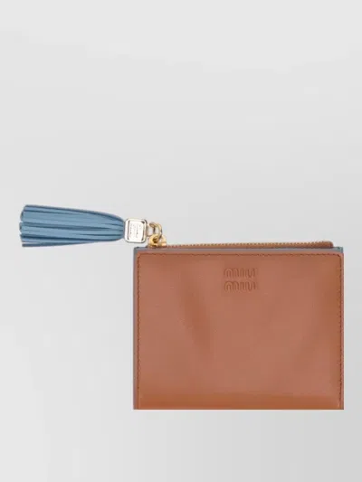 Miu Miu Soft Calf Wallet Charm Tassel Detail In White