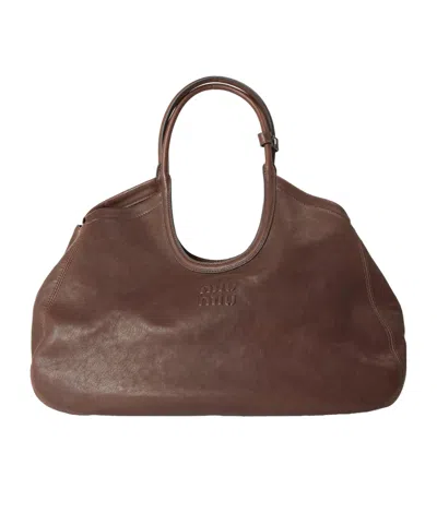 Miu Miu Soft Leather Tote Bag In Purple