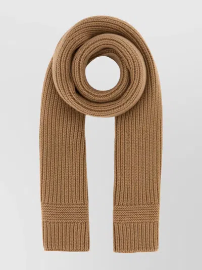Miu Miu Soft Wool Blend Ribbed Knit Scarf In Brown